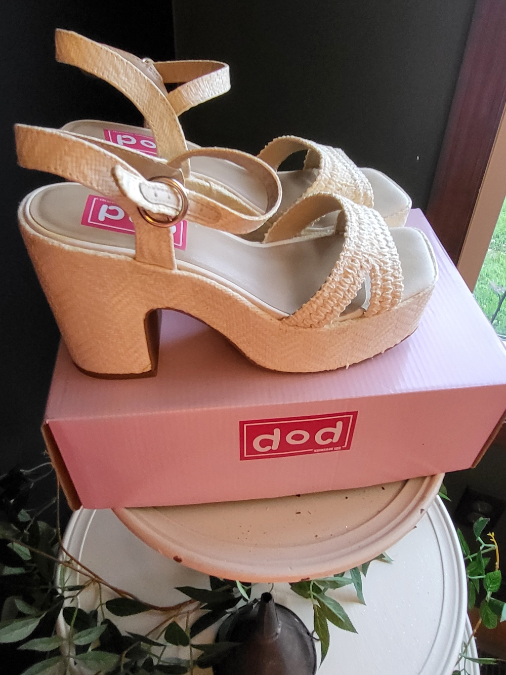 POP Women's Tan Braided Strap Block Heel Sandals - Picture 2 of 7